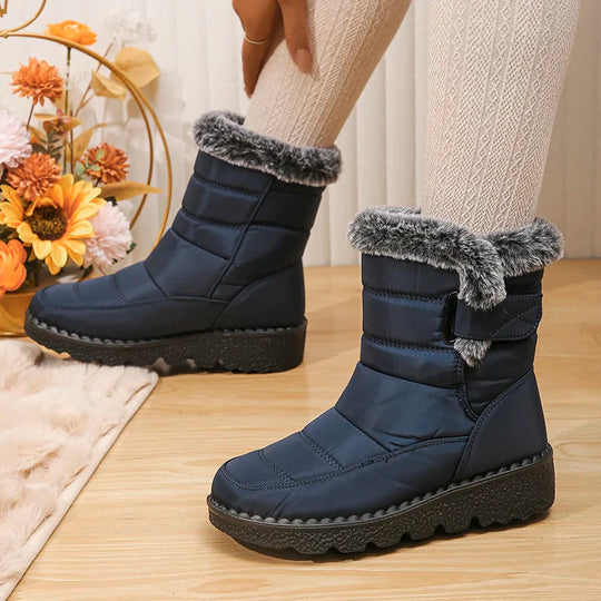 EB | Wasserdichte Kunstfell Hochschaft Schneestiefel mit Klettverschluss