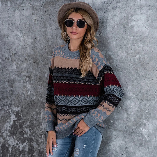 EB | Weinlese Gestreifter Strickpullover