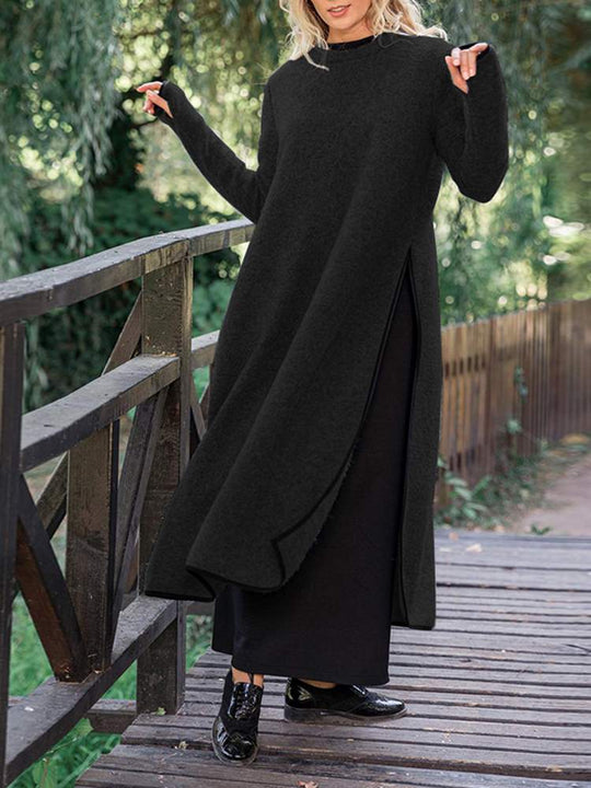 Langes Damen Midikleid in Lockerer Form mit Seitenschlitz | EB