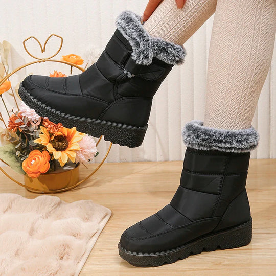 EB | Wasserdichte Kunstfell Hochschaft Schneestiefel mit Klettverschluss