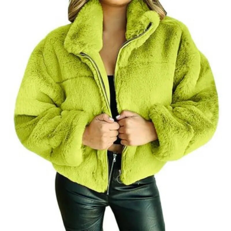 EB | Faux-Fur-Jacke - Übergroßer Schnitt - Hoher Kragen - Volle Reißverschluss - Weich & Gemütlich