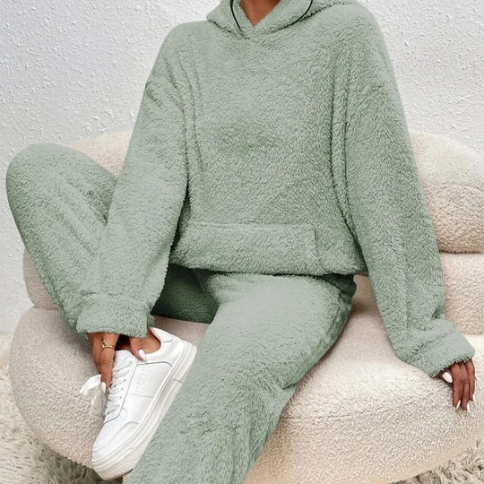 EB | Weiche Teddyjacke Damen Loungewear Satz mit Kapuze