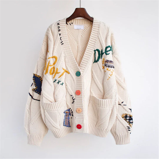 EB | Patchwork Bestickte Strickjacke
