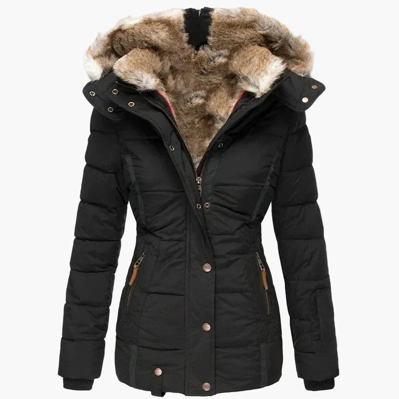 EB | Winterjacke mit Kapuze und Kunstfellbesatz - Elegante, Taillierte Outdoorjacke für Kalte Tage