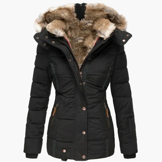 EB | Winterjacke mit Kapuze und Kunstfellbesatz - Elegante, Taillierte Outdoorjacke für Kalte Tage