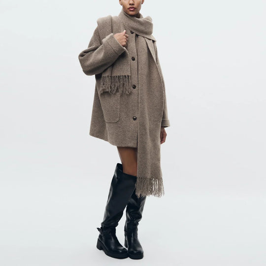 EB | Bequeme Damen-Cardigan mit Eingebautem Schal
