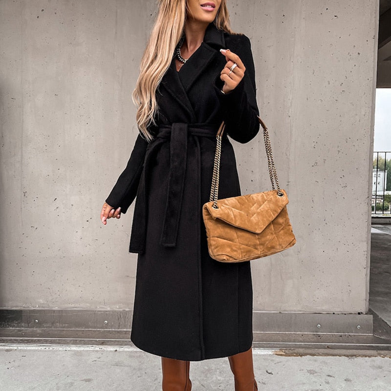 EB | elegante lange Damenjacke mit Gürtel