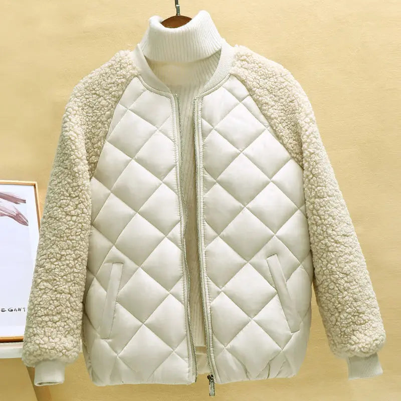 EB | Kurze Lässige Leichte Kunstlammwoll Winterjacke