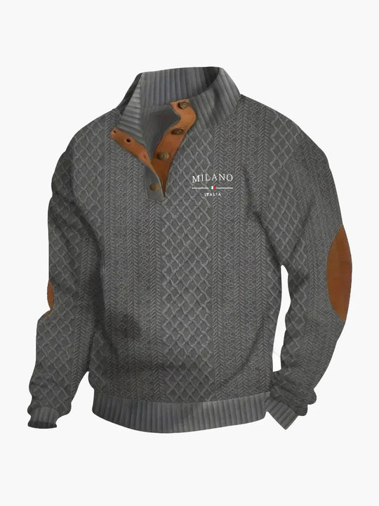 EB | Pullover Milano Italia Vintage Strickpullover mit Stehkragen und Ellbogen-Patches - Modischer Freizeitpullover