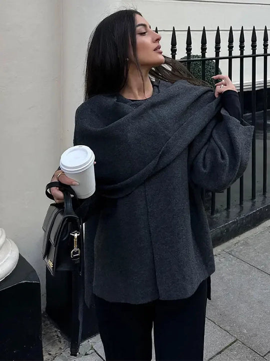 EB | Gestrickte Capejacke Mit Schal Für Damen Im Eleganten Herbststil
