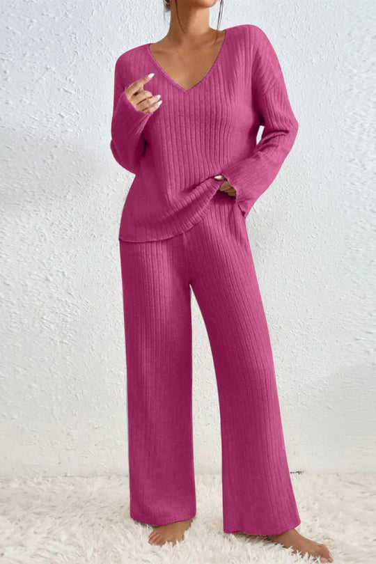 EB | Damen Rippstrick Zwei-Teilen Loungewear Set