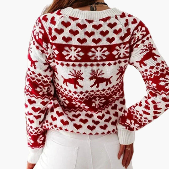 EB | Winterpullover Im Norwegerstil - Weihnachtsmotiv, Herz- und Rentiermuster, Ideal für Festliche Anlässe und Alltag