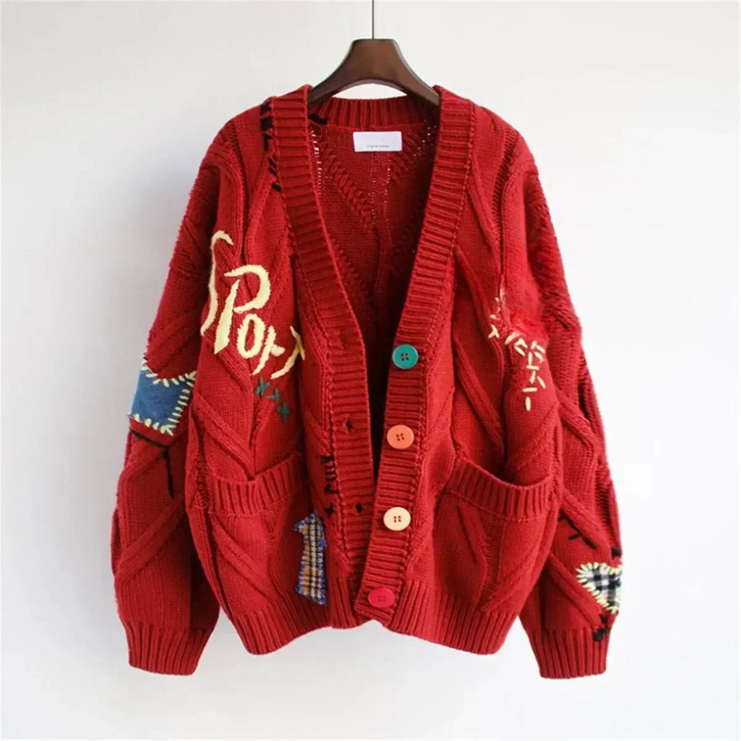 EB | Patchwork Bestickte Strickjacke