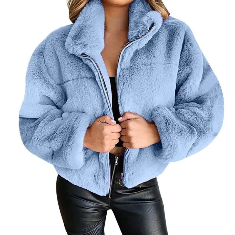 EB | Faux-Fur-Jacke - Übergroßer Schnitt - Hoher Kragen - Volle Reißverschluss - Weich & Gemütlich
