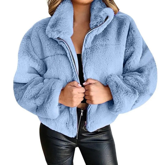EB | Faux-Fur-Jacke - Übergroßer Schnitt - Hoher Kragen - Volle Reißverschluss - Weich & Gemütlich