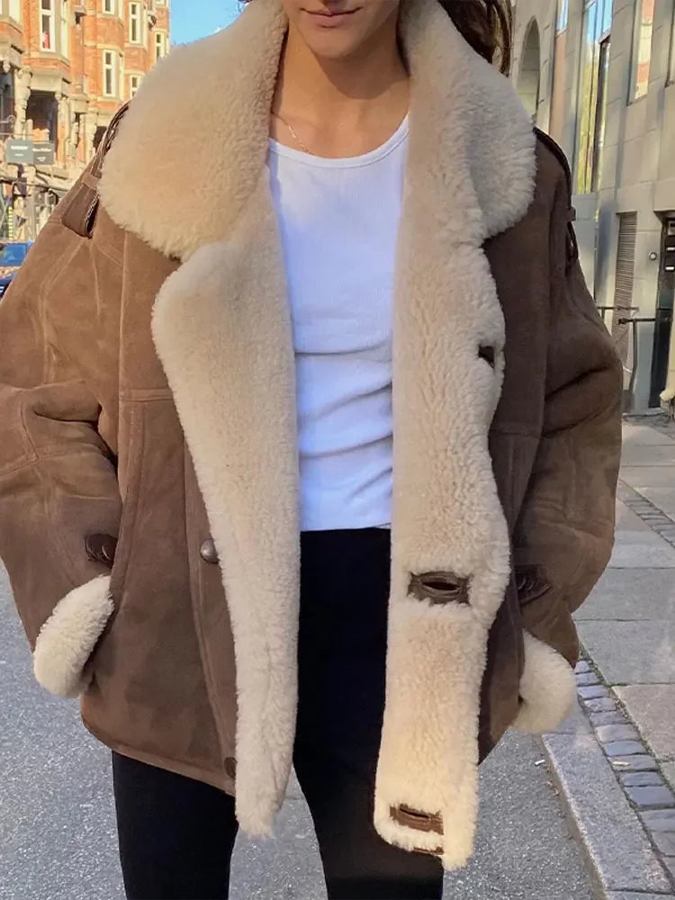 EB | Luxuriöse Pilotenjacke mit Wollfutter Faux Wildleder und Fleece Warm und Stilvoll