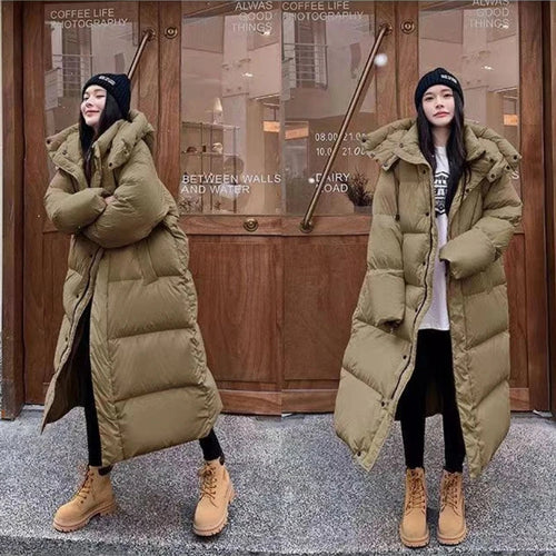 EB | Lange Pufferjacke mit Kapuze für Damen - Winter
