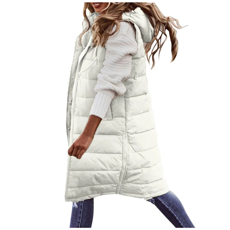 EB | Lange Pufferweste mit Kapuze Polyester Warm, Trendy