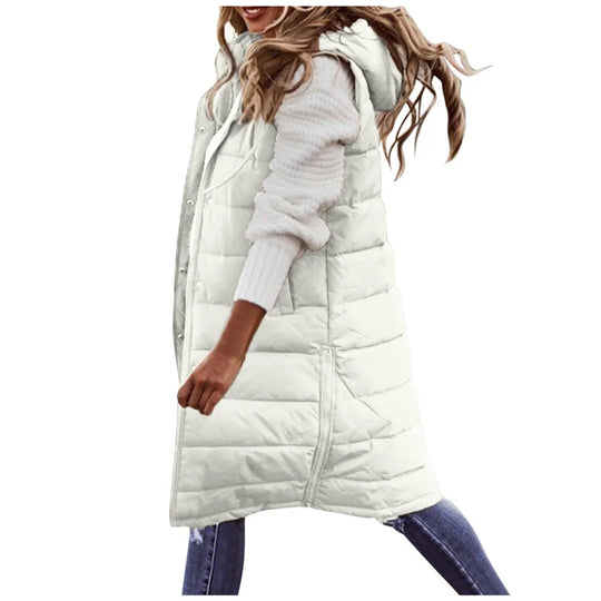 EB | Lange Pufferweste mit Kapuze Polyester Warm, Trendy