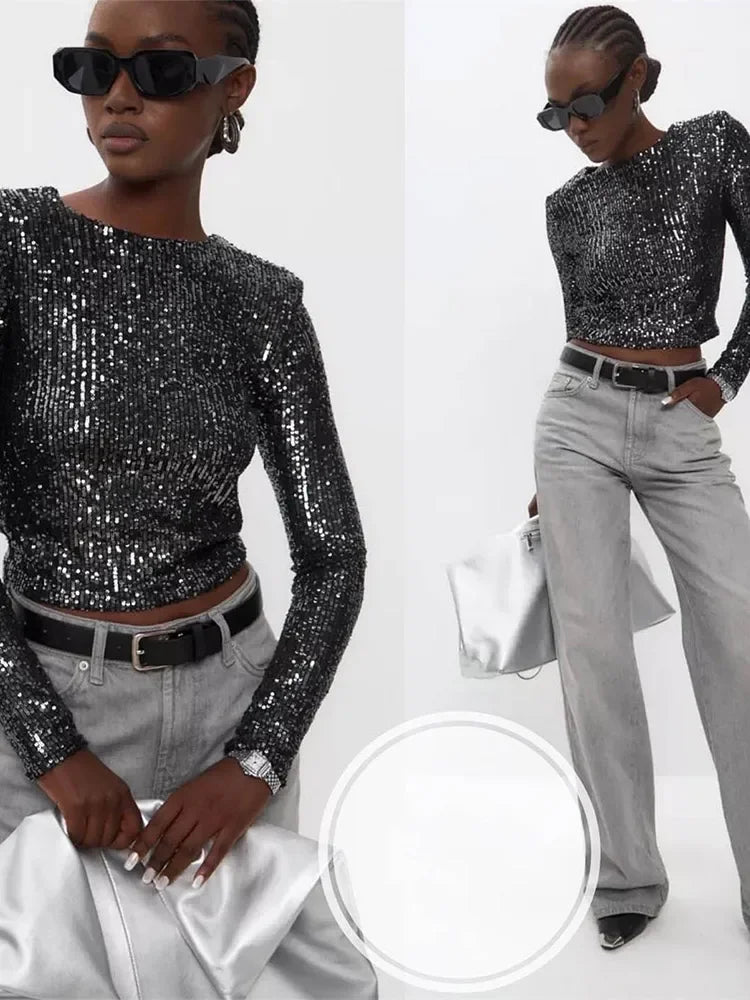 EB | Elegantes Pailletten-Cropped-Top