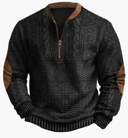 EB | Halbzipper Pullover - Modischer Strick-Look für Herbst und Winter, Warmes Sweatshirt mit Stehkragen und Ellbogen-Patches, Freizeit & Alltag