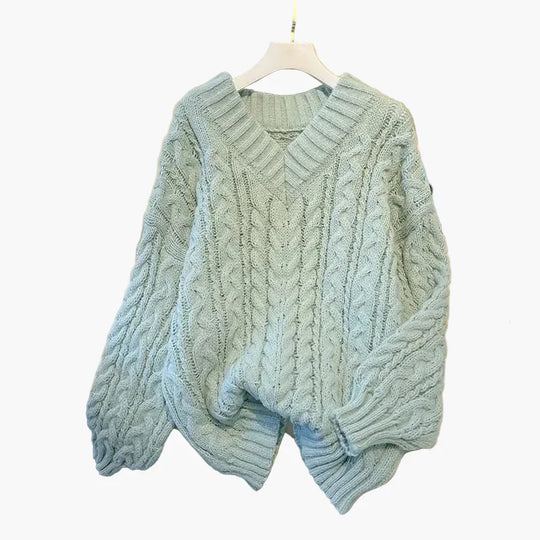 EB | Grobstrickpullover V-Ausschnitt Winter Freizeit Twist-Design