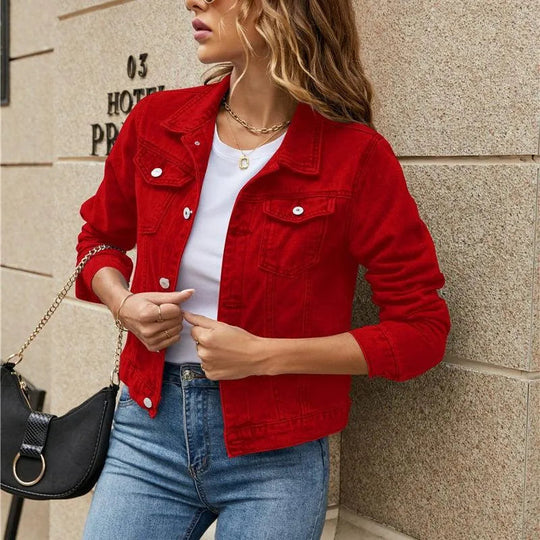 EB | Damenjeansjacke Aus Strapazierfähigem Material mit Knöpfen und Schicken Taschen