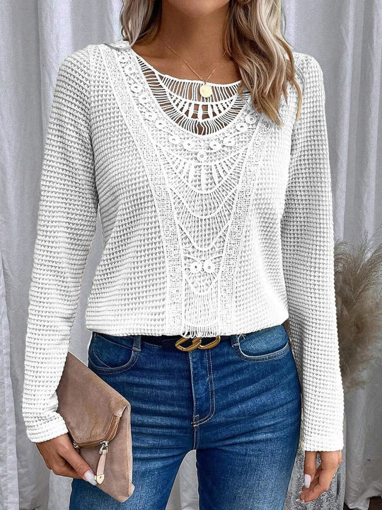EB | Bluse mit Spitze Strukturiertes Strick Elegant und Boheme