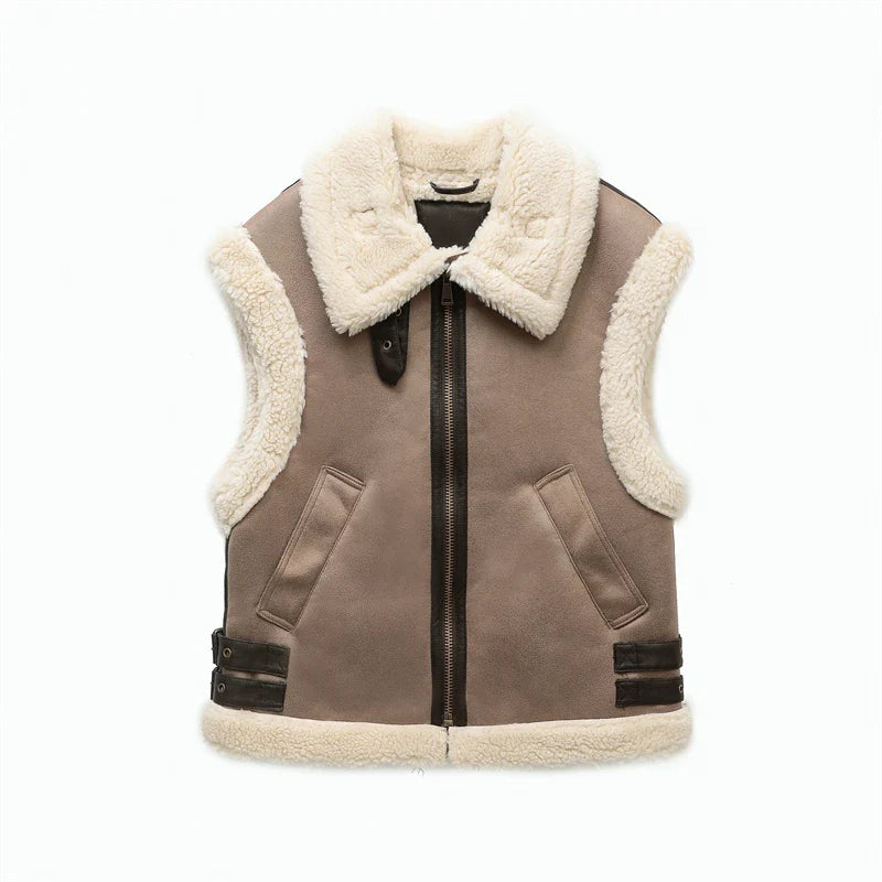EB | Klassische Lederweste mit Plüschfutter Polyester/leder Vintage, Warm