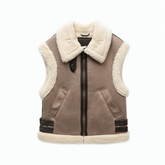 EB | Klassische Lederweste mit Plüschfutter Polyester/leder Vintage, Warm