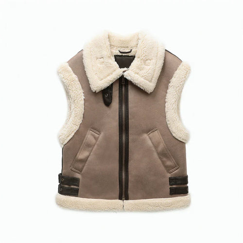 EB | Klassische Lederweste mit Plüschfutter Polyester/leder Vintage, Warm