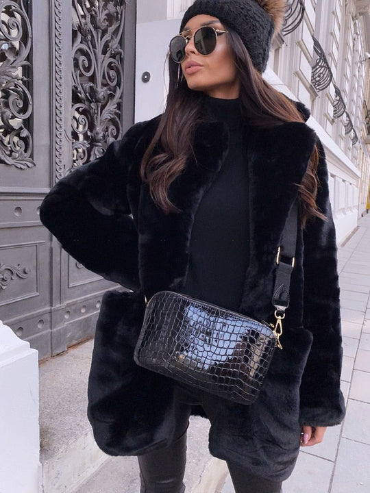 EB | Damen Eleganter Kunstpelzmantel