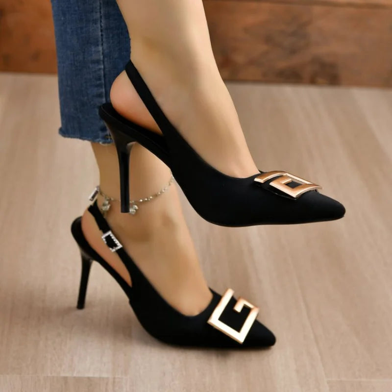 EB | Sommer Damen High Heels Sandalen High Heels Pumps Luxus Designer Mittel Niedrig Absätze Fest Slip-On Schuhe