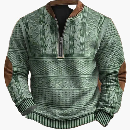EB | Halbzipper Pullover - Modischer Strick-Look für Herbst und Winter, Warmes Sweatshirt mit Stehkragen und Ellbogen-Patches, Freizeit & Alltag