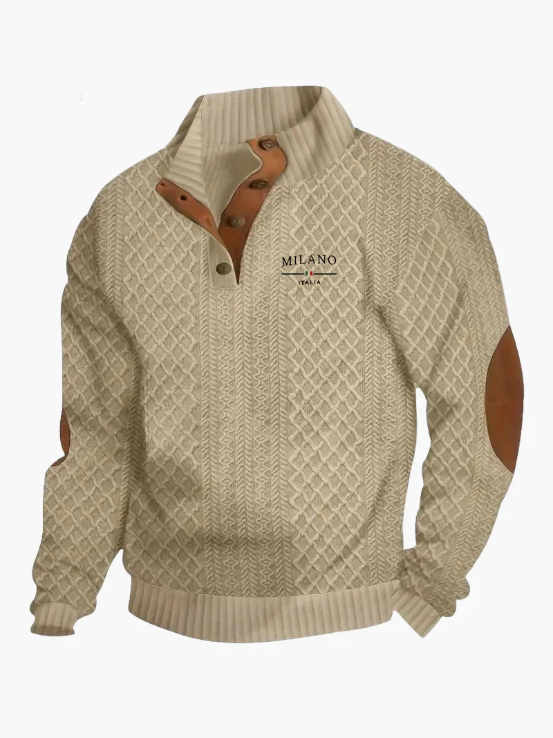 EB | Pullover Milano Italia Vintage Strickpullover mit Stehkragen und Ellbogen-Patches - Modischer Freizeitpullover