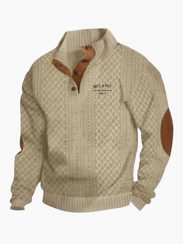 EB | Pullover Milano Italia Vintage Strickpullover mit Stehkragen und Ellbogen-Patches - Modischer Freizeitpullover