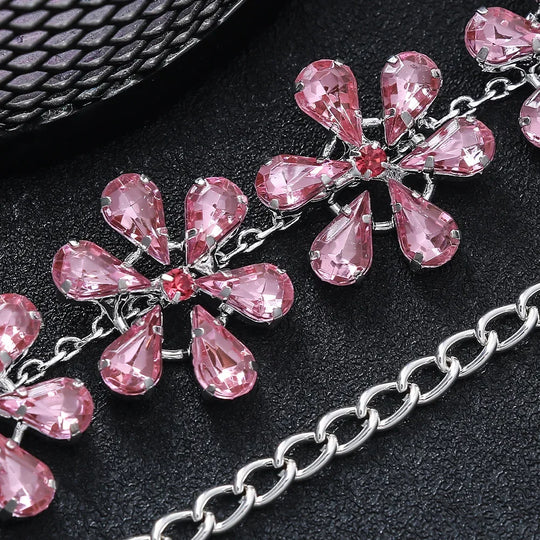 EB | Mode Pink Crystal Flowers Choker Necklace Statement Accessories Mode Frauen Rhinestone Collar Necklace Schlüsselbein Schmuck Ins