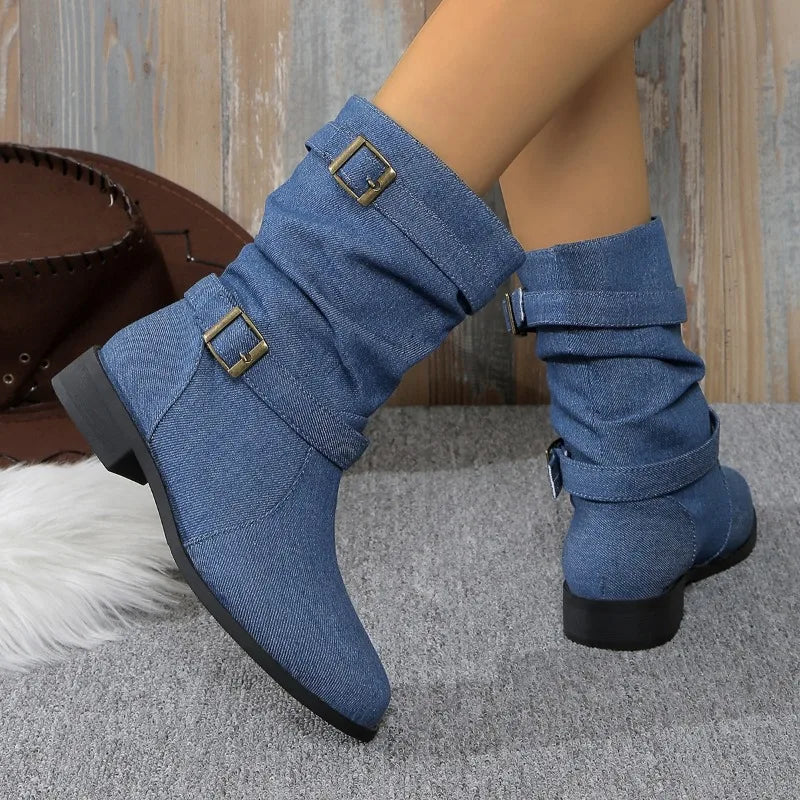 EB | Denim Schnallen-Stiefeletten