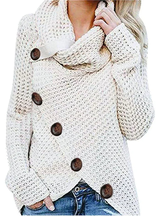 EB | Gestrickte Wolle Lässige Passform Schalkragen Frontknöpfe