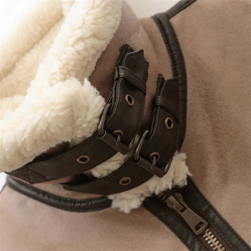 EB | Klassische Lederweste mit Plüschfutter Polyester/leder Vintage, Warm