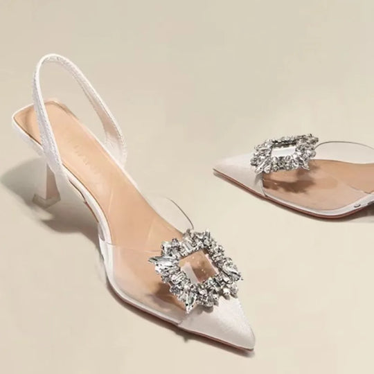 EB | Frühling und Herbst Mode Sexy Bankett Bequem Kristall Transparent Einfarbig Spitze Frauen Hohe Schuhe