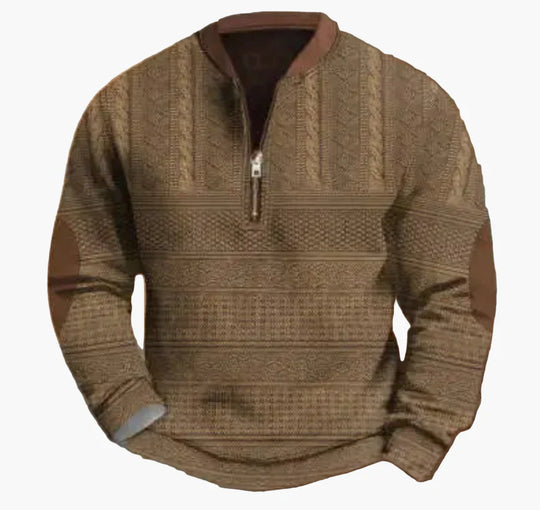 EB | Halbzipper Pullover - Modischer Strick-Look für Herbst und Winter, Warmes Sweatshirt mit Stehkragen und Ellbogen-Patches, Freizeit & Alltag
