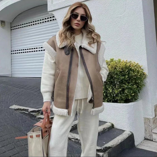 EB | Klassische Lederweste mit Plüschfutter Polyester/leder Vintage, Warm