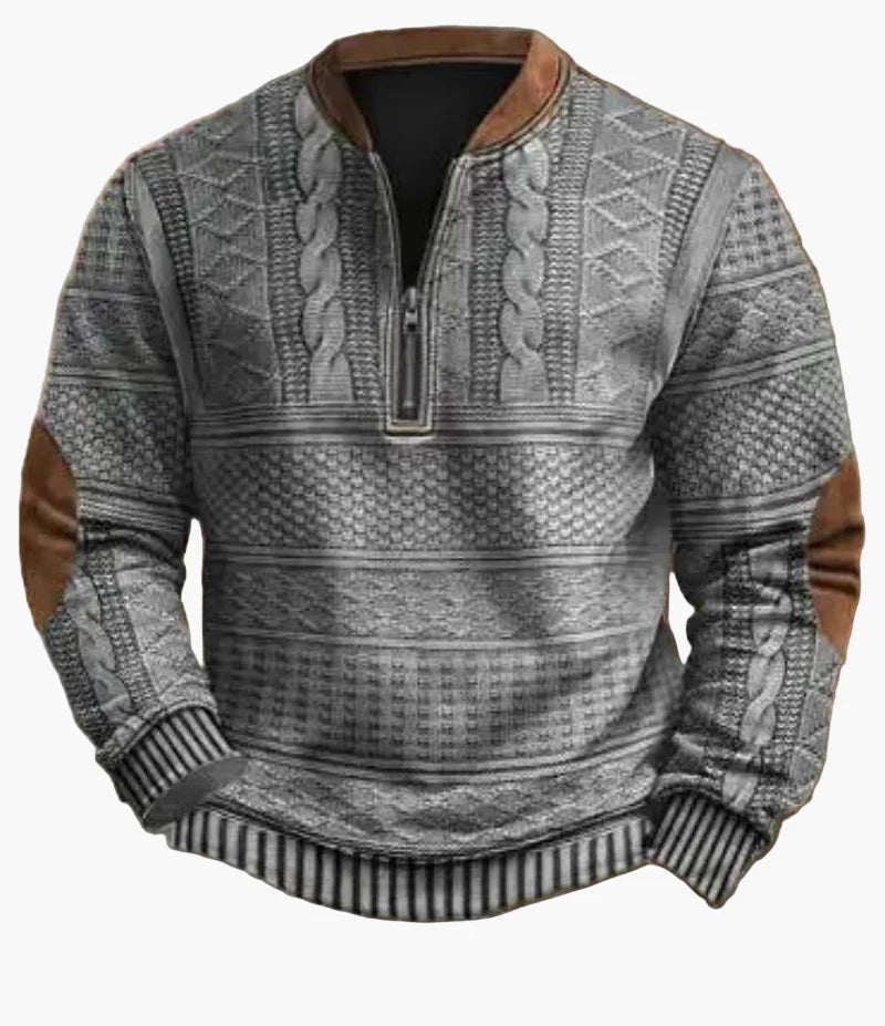 EB | Halbzipper Pullover - Modischer Strick-Look für Herbst und Winter, Warmes Sweatshirt mit Stehkragen und Ellbogen-Patches, Freizeit & Alltag