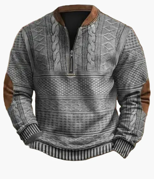 EB | Halbzipper Pullover - Modischer Strick-Look für Herbst und Winter, Warmes Sweatshirt mit Stehkragen und Ellbogen-Patches, Freizeit & Alltag