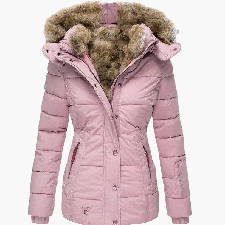 EB | Winter Steppjacke mit Kapuze und Kunstfell - Modische Figurbetonung, Ideal für Kalte Tage