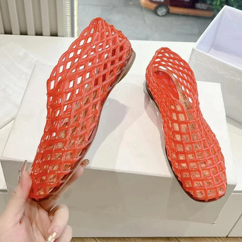 EB | Sommer Jellies Schuhe Frauen Mode Transparent Mesh Hollow Out Strand Schuhe Damen Flache Sandalen Farbige Runde Zehen Jelly Sandalen