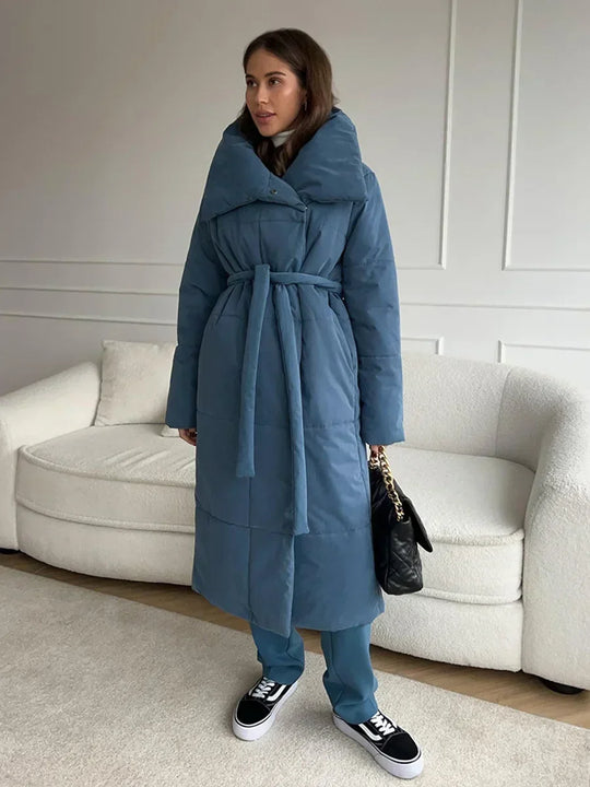 EB | Parka Lang Steppjacke mit Gürtel für Damen Ideal für Den Winter