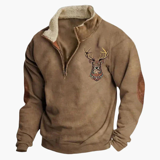 EB | Western Style Pullover mit Azteken-Muster und Longhorn-Motiv - Bequemer Freizeit-Sweater für Outdoor & Alltag