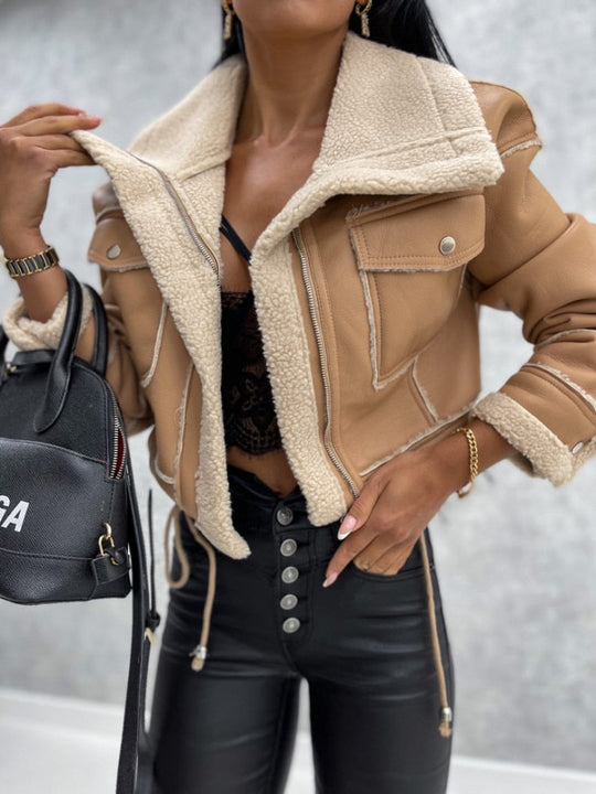 EB | Damen Stilvolle Imitat Lederjacke